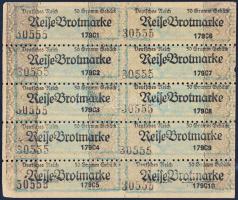 Német 3. Birodalom ~1941. Kenyérjegy 50gr-ról 10db-os ívben T:II- German Third Reich ~1941. Bread-card about 50 Grams in sheet of 10 C:VF