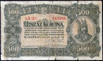 1923. 500K "Magyar Pénzjegynyomda Rt. Budapest" T:IV Adamo K34