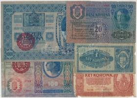 20db-os vegyes korona bankjegy tétel, benne több felülbélyegzett T:vegyes