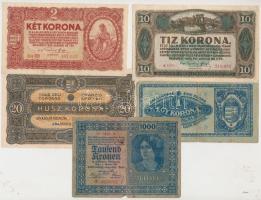 20db-os vegyes korona bankjegy tétel, benne több felülbélyegzett T:vegyes