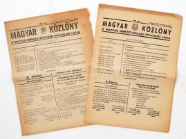 1956 A Magyar Közlöny nov. 12. és 20. száma forradalmi vonatkozású rendeletekkel, többek közötta beszolgáltatás megszüntetéséről, a munkástanácsokról