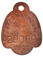 1937. "Békés vármegye 29089" Cu ebvédjegy biléta T:2-