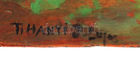 Tihanyi jelzéssel: Vár a tó partján, olaj, farost, 34×20 cm