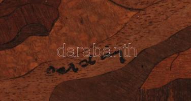 Olvashatatlan jelzéssel: Furulyaszó a pusztában, fa intarzia, kis sérülésekkel, 45×31 cm