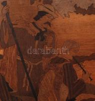 Olvashatatlan jelzéssel: Furulyaszó a pusztában, fa intarzia, kis sérülésekkel, 45×31 cm