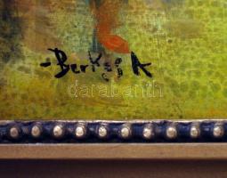 Berkes jelzéssel: Tavasz a folyóparti utcán, olaj, farost, 33×27,5 cm