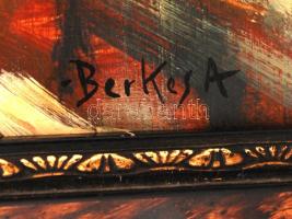 Berkes jelzéssel: Téli utca, olaj, fa, díszes keretben, 48×38 cm