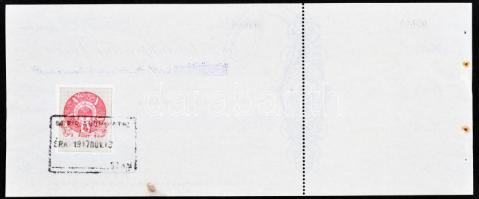 1917. "Váczi Takarékpénztár Vácz" kitöltetlen csekkje hátoldalán okmánybélyeg, bélyegzések...