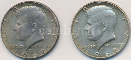 Amerikai Egyesült Államok 1968D 1/2$ Ag "Kennedy" (2x) T:2 USA 1968D 1/2 Dollar Ag "Kennedy" (2x) C:XF