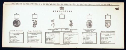 1945 Bp., törvényhatósági bizottsági tagválasztás (okt. 7.), kitöltetlen női szavazólap