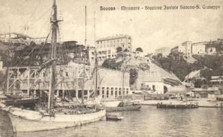 Savona, Miramare, Stazione Funivie Savona S. Giuseppe / funicular station, port, ships (EK)