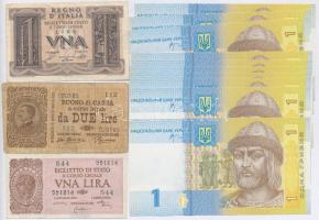 Olaszország 1914. 2L + 1935. 1L + 1944. 1L +  Ukrajna 2006. 1H (10x) sorszámkövetők T:I,F,VG  Italy 1914. 2 Lire + 1935. 1 Lira + 1944. 1 Lira + Ukraine 2006. 1 Hryvnia (10x) sequential serials C:UNC,F,VG