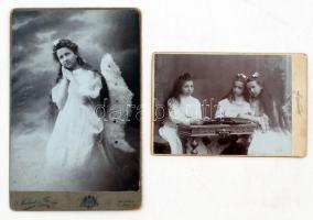 cca 1890 Angyalkák 2 db keményhétú fotó debreceni műteremből / angels vintage photo 12x9 cm + 11x17 cm
