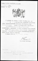 1916 Katonai érdemérem a katonai érdemkereszt szalagján kitüntetés adományozó okirata Hazai Samu hadügyminiszter aláírásával / 1916, Arwarding document of the Military service medal T:II