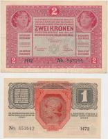 1916. 1K "Ausgegeben nach dem 4. Oktober 1920" felülbélyegzéssel + 1917. 2K román felülbél...