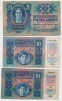 1913. 20K + 1915. 10K (2x) mindhárom cseh bélyeggel T:III