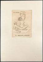 Szex ABC. Erotikus Ex-libris (dr. László Pallay részére készült) színes rézkarc,jelzés nélkül, szép állapotban. 6,5x4,5cm