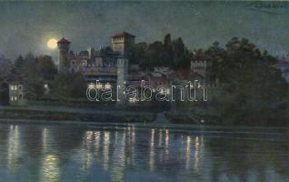 Torino, Castello Medioevale sul Po / castle at night s: A. Scrocchi