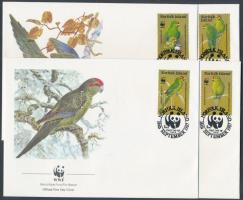 WWF Running parrot setripe of 4 + 4 CM + 4 FDC WWF Futó papagáj négyescsík + 4 CM + 4 FDC