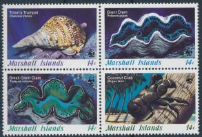 WWF Sea snails and mussels block of 4 + 4 CM + 4 FDC WWF Tengeri csigák és kagylók négyestömb + 4 CM...