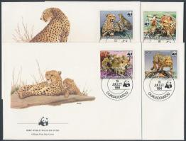WWF Cheetah set + 4 CM + 4 FDC WWF Gepárd sor + 4 CM + 4 FDC-n