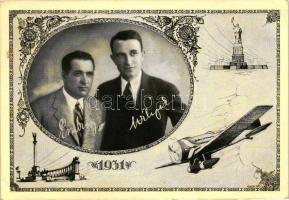 1931 Endrész György és Wilczek (Magyar) Sándor 'Justice for Hungary' oceánrepülésének emlékére / Hungarian pilots, memorial card for their flight across the ocean, aeroplane, Art Nouveau So. Stpl (EK)