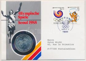 Dél-Korea 1982. 1000W Cu-Ni "1988 Olimpia" érmés borítékon, elsőnapi bélyegzős bélyeggel T:1 South Korea 1982. 1000 Won Cu-Ni "1988 Olympics" coin letter with First day of issue stamp C:UNC
