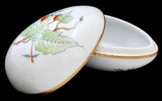Herendi csipkebogyó mintás tojás alakú dobozka, kézzel festett, jelzett, hibátlan, h:11 cm, m:7 cm