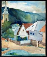Ádámffy László (1902-?): Székely falu. Akvarell, papír, jelzés nélkül, 30×24 cm
