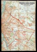cca 1900 Budapest székes-főváros egész területének térképe. Hivatalos adatok alapján rajzolta Kogutowicz Manó, mérték: 1:25000, vászonra ragasztva, 74×51 cm