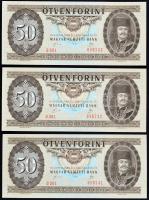 1989. 50Ft (3x) sorszámkövetők, nyomdai papírránccal T:I-
