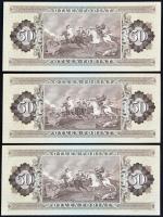 1989. 50Ft (3x) sorszámkövetők, nyomdai papírránccal T:I-