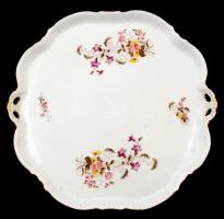 Geschützt nagy méretű süteményes tál, kézzel festett, jelzett, apró hibákkal, kopásnyomokkal, 39cm