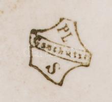 Geschützt nagy méretű süteményes tál, kézzel festett, jelzett, apró hibákkal, kopásnyomokkal, 39cm