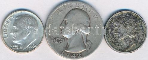 Amerikai Egyesült Államok 1945-1964. 1D Ag (2xklf) + 1942S 1/4$ Ag "Washington" T:2,2-,3
U...