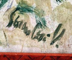 Somlai Vilma (1938-2007): Virág csendélet, olaj, farost, díszes fa keretben, 33×23 cm