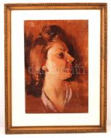 Istókovits Kálmán (1898-1990): Női portré, olaj, papír, üvegezett fa keretben, 43,5×29,5 cm