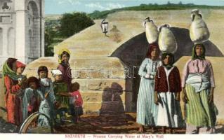 Nazareth, women carrying water at Marys well, folklore (cut)