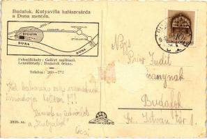 Budapest XXII. Budafok, Kutyavilla, terasz, étterem, hátoldalon térkép (fa)