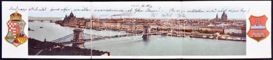 1899 Budapest, Pest, címer, panoramacard, litho (b)