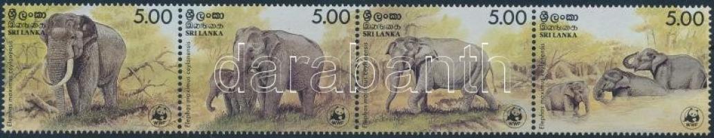 WWF Asian elephant stripe of 4 + 4 CM + 4 FDC, WWF Ázsiai elefánt négyescsík + 4 CM + 4 FDC-n