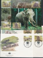 WWF Asian elephant stripe of 4 + 4 CM + 4 FDC WWF Ázsiai elefánt négyescsík + 4 CM + 4 FDC-n