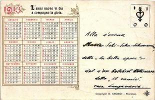 New Year, floral, 1913 calendar on the back side, Emb. litho