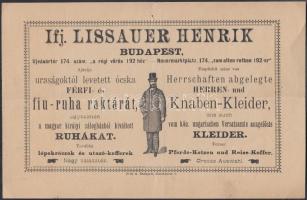 1898 Bp. Újvásártér(Erzsébet tér), Ifj. Lissauer Henrik Férfi- és Fiúruha Raktárának díszes fejléces számlája