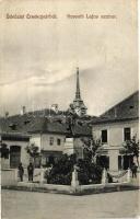 Érsekújvár, Kossuth Lajos szobor, Haris Sándor,  Banyár Miklós és Friedliebic üzlete, kiadja Adler József / statue, shops (EK)