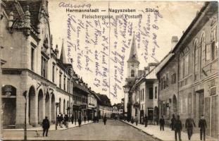 Nagyszeben, Fleischergasse mit Postamt / street, post office