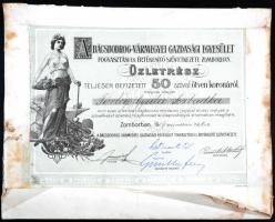 1909 Bácsbodrog-vármegyei Gazdasági Egyesület üzletrészjegy 50K T:3 (foltos, ragasztott)