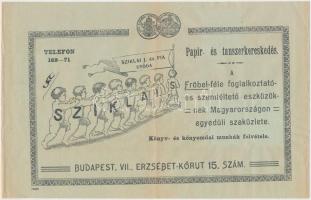 1865 Bp. VII., Sziklai J. és Fia Utóda Papír- és tanszerkereskedésének díszes fejléces számlája 2x2f és 10 f okmánybélyeggel