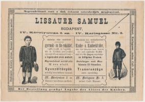 1888 Bp. IV., Ifj. Lissauer Samuel Gyermek- és Fiúruha Raktárának díszes fejléces számlája