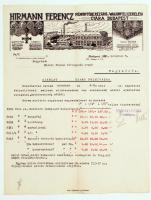 1922 Bp. VI. Andrássy út 46., Hammel Tivadar kályhaboltjának díszes fejléces számlája 1 és 2K forgalmi adóbélyeggel